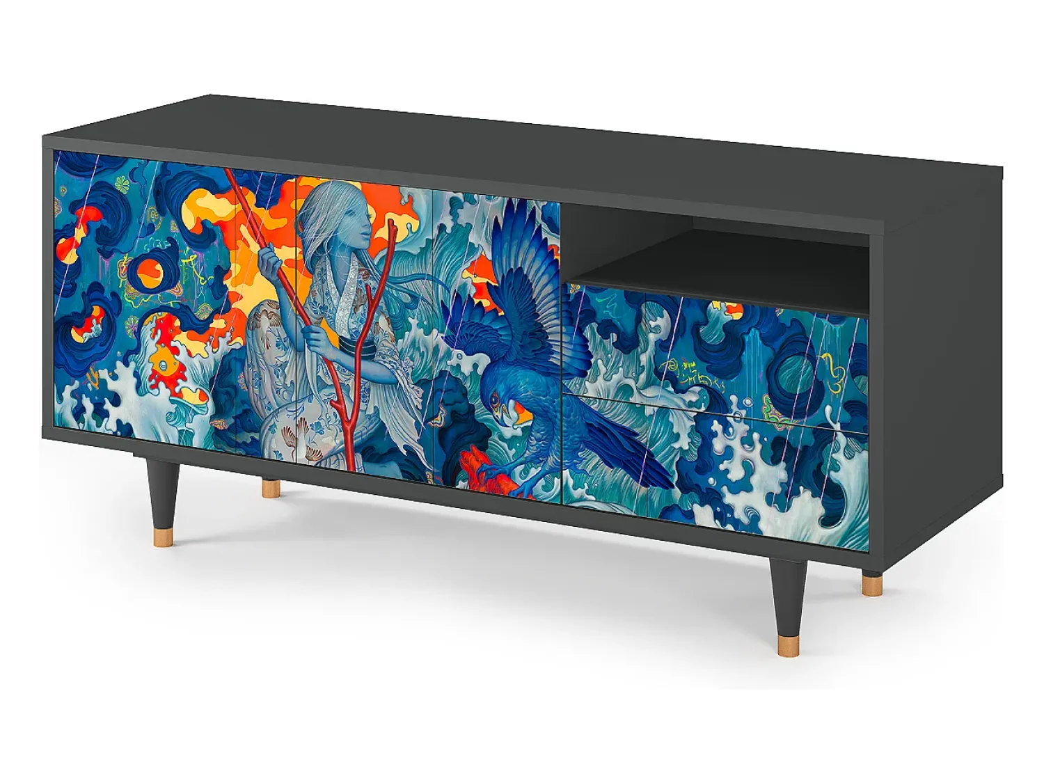 Mueble de TV - 125х56х41 cm - T7 - The Girl - James Jean, Antracite^ Móvel De Tv