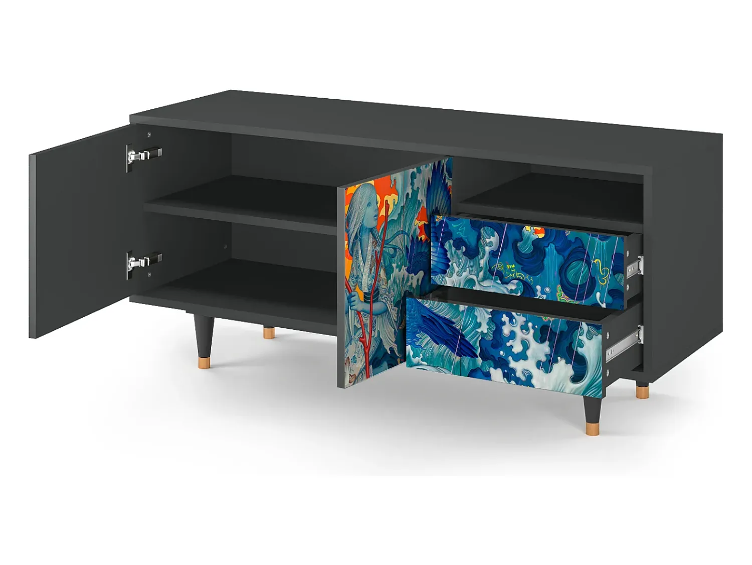 Mueble de TV - 125х56х41 cm - T7 - The Girl - James Jean, Antracite^ Móvel De Tv