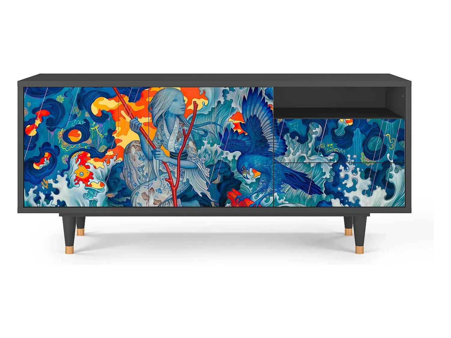 Mueble de TV - 125х56х41 cm - T7 - The Girl - James Jean, Antracite^ Móvel De Tv