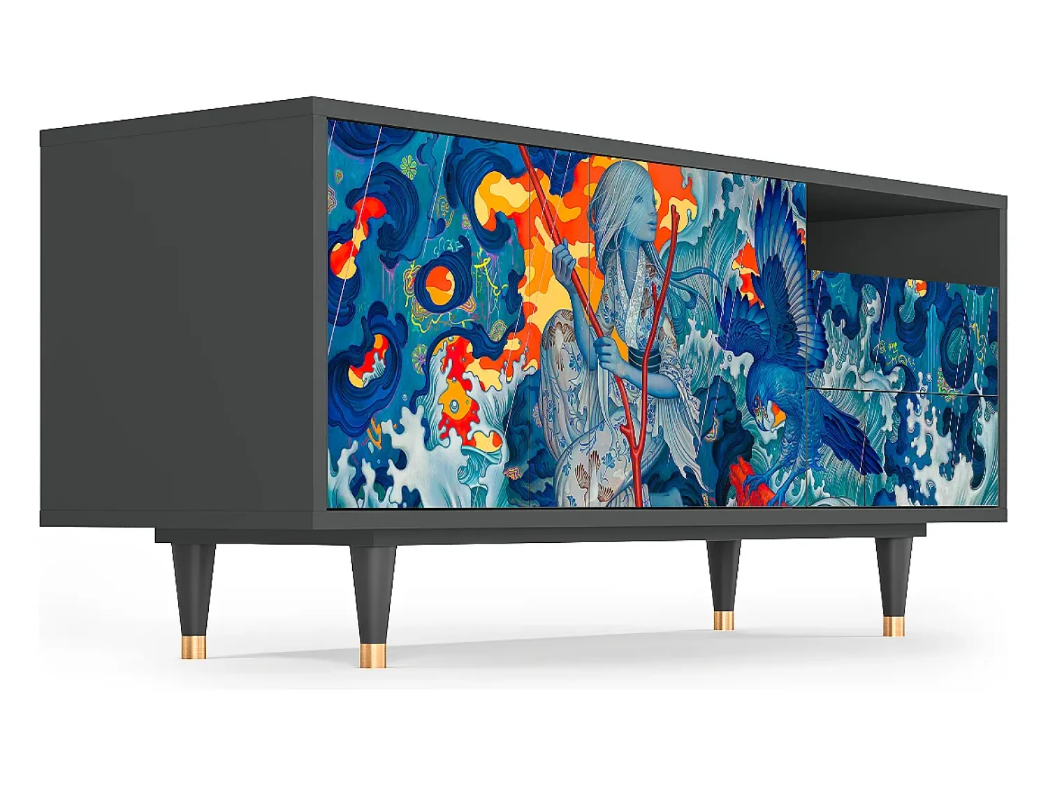 Mueble de TV - 125х56х41 cm - T7 - The Girl - James Jean, Antracite^ Móvel De Tv
