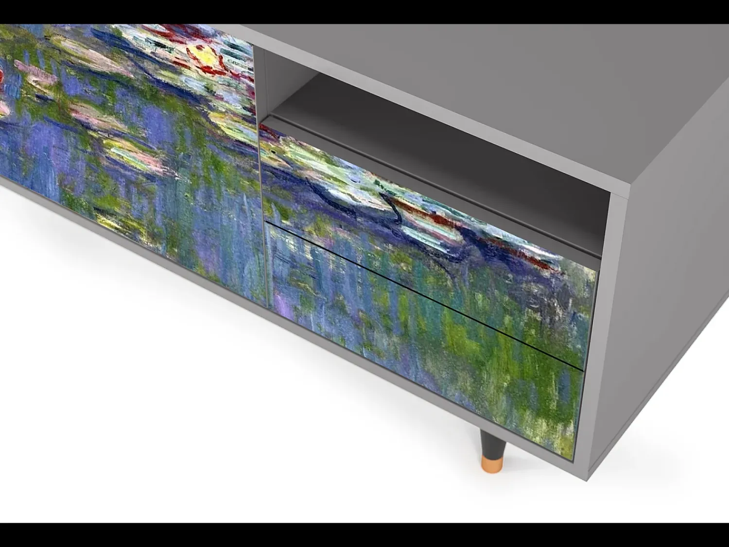 Móvel De Tv| Mueble de TV - 125х56х41 cm - T7 - The water lily pond , Cinza Cinzento