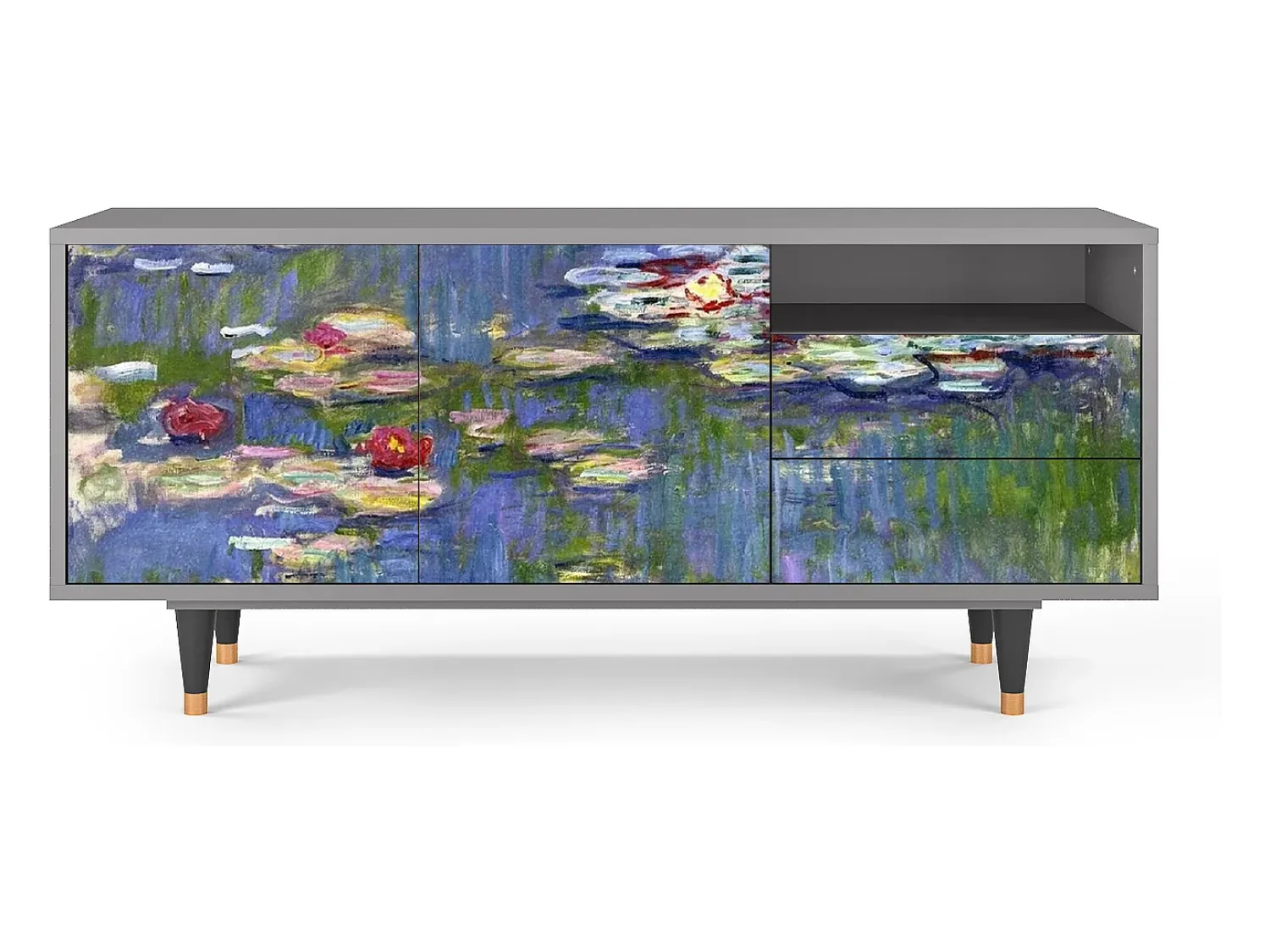 Móvel De Tv| Mueble de TV - 125х56х41 cm - T7 - The water lily pond , Cinza Cinzento