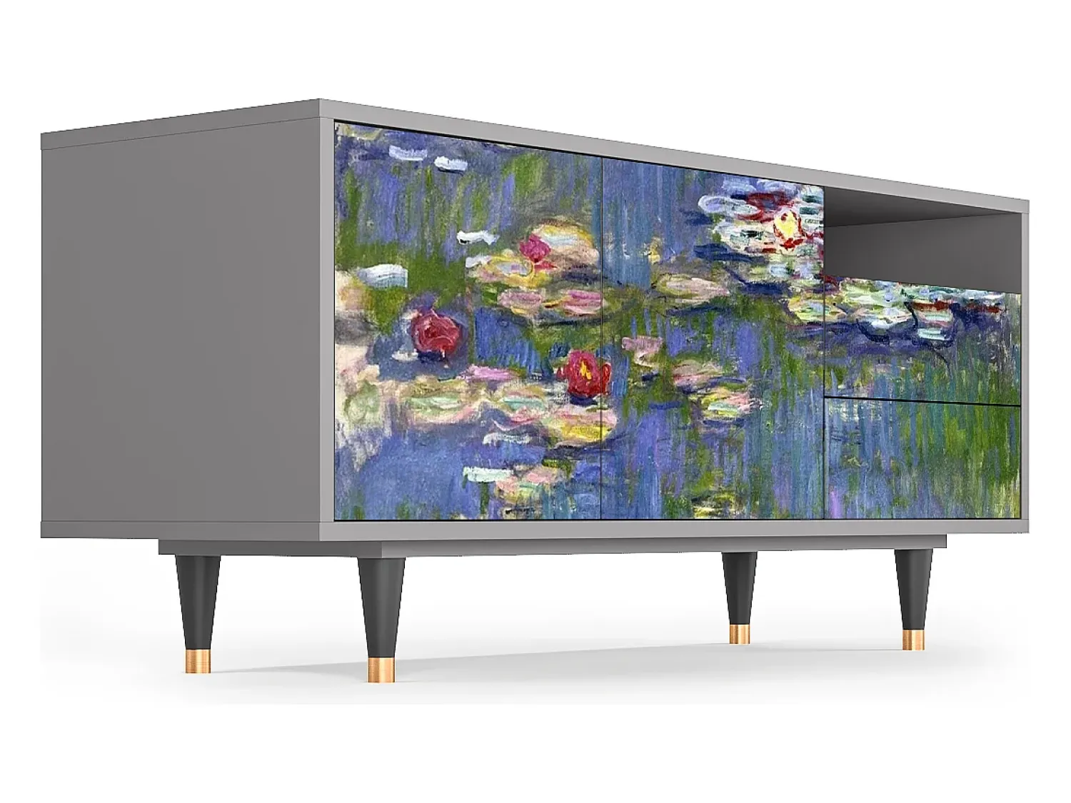 Móvel De Tv| Mueble de TV - 125х56х41 cm - T7 - The water lily pond , Cinza Cinzento