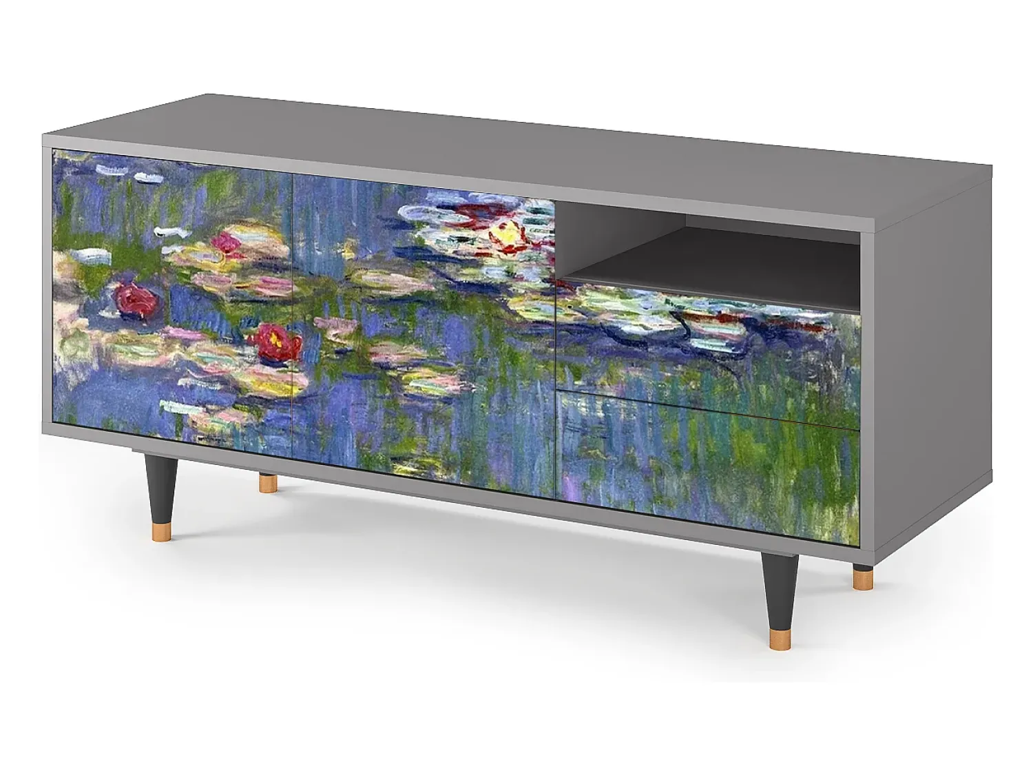 Móvel De Tv| Mueble de TV - 125х56х41 cm - T7 - The water lily pond , Cinza Cinzento