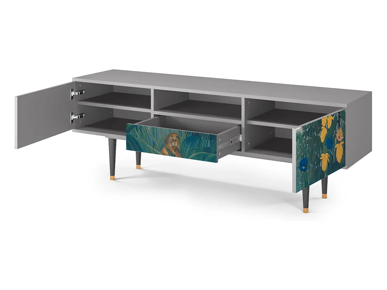 Mueble de TV - 170х59х41 cm - T6 - The Repast of the Lion, Cinza Cinzento