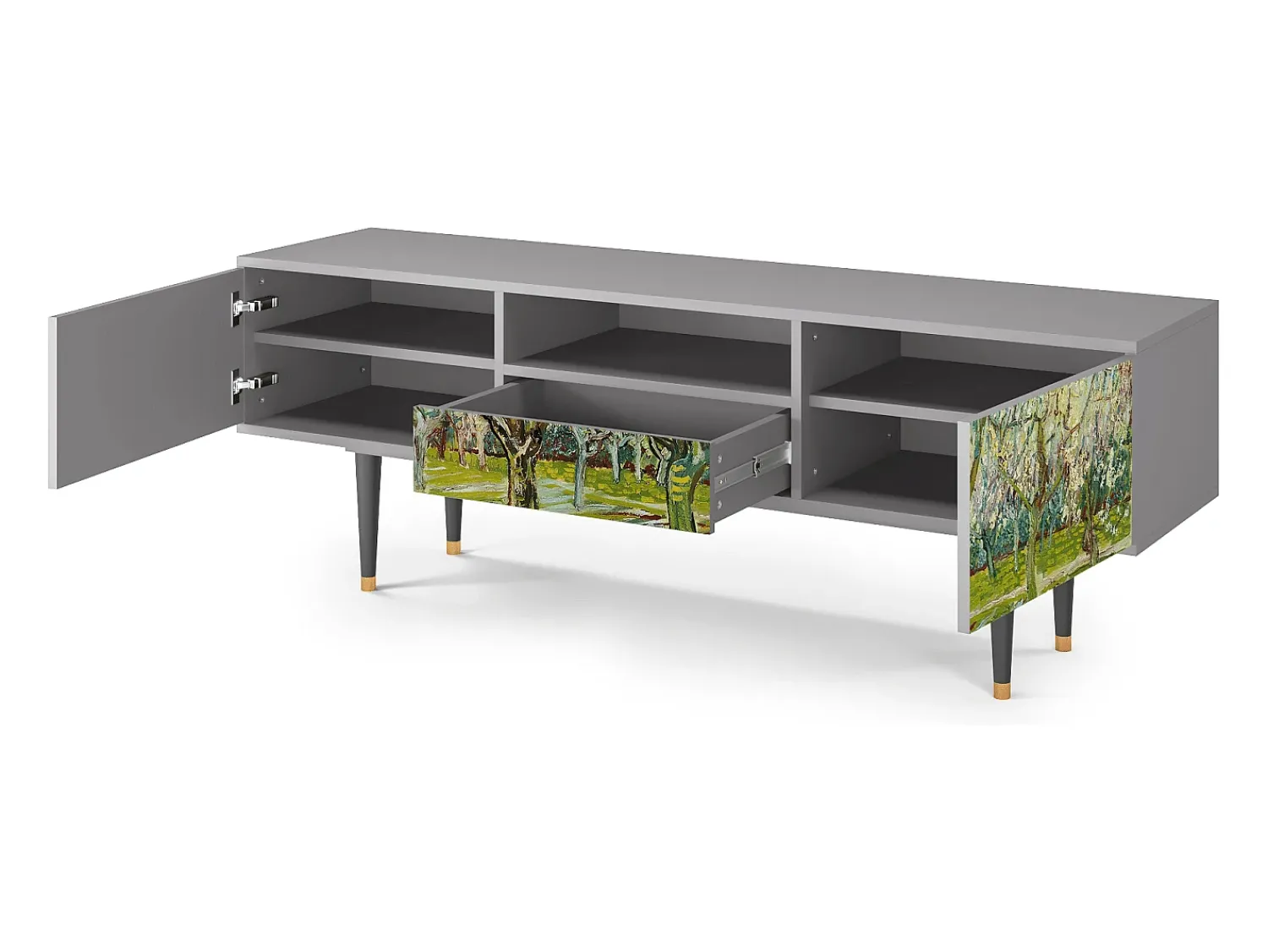 Mueble de TV - 170х59х41 cm - T6 - The Branco Orchard, Cinza Cinzento