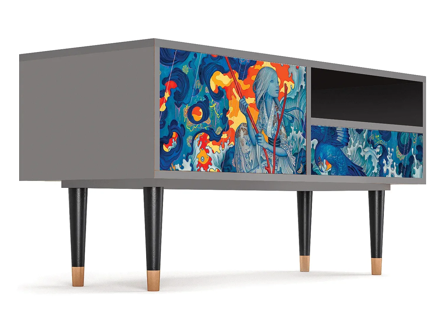 Móvel De Tv| Mueble de TV - 115х59х48 cm - T3 - The Girl - James Jean, Cinza Cinzento