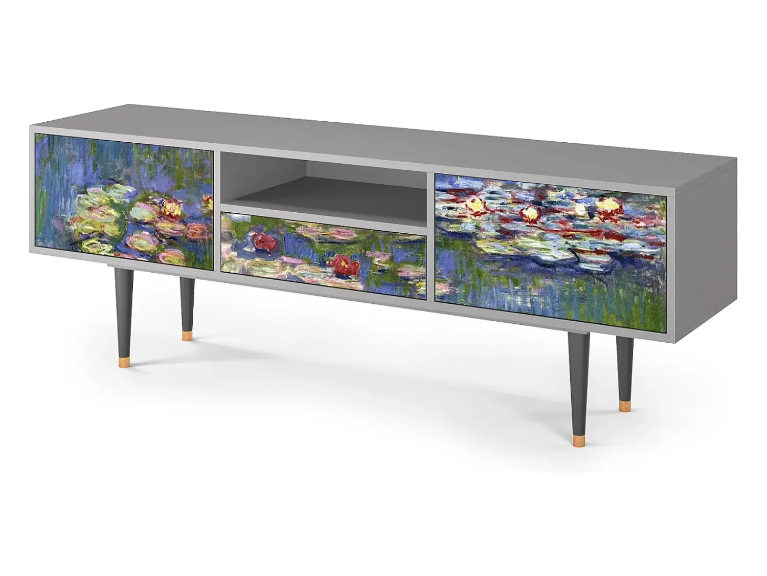 Móvel De Tv| Mueble de TV - 170х59х41 cm - T6 - The water lily pond , Cinza Cinzento