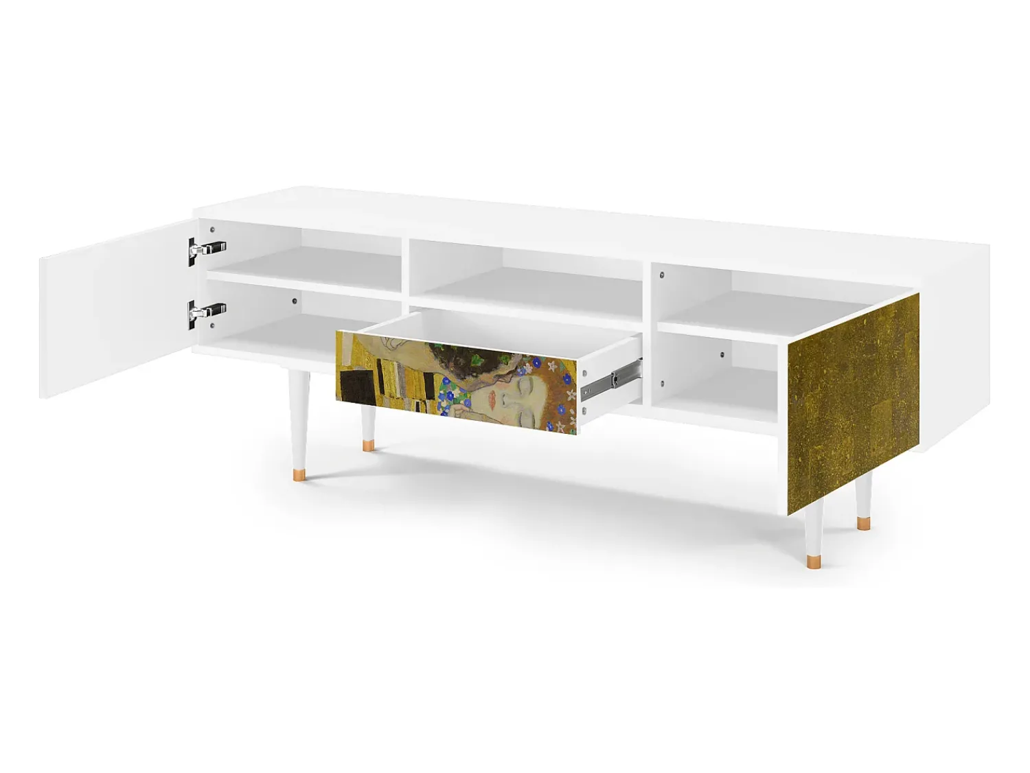Móvel De Tv* Mueble de TV - 170х59х41 cm - T6 - The Kiss by Klimt , Branco Bege