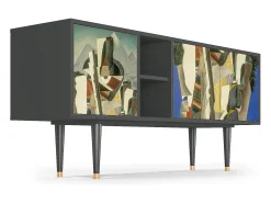 Móvel De Tv* Mueble de TV - 150х69х41 cm - T5 - The Cubist Paintings , Antracite Cinza antracite