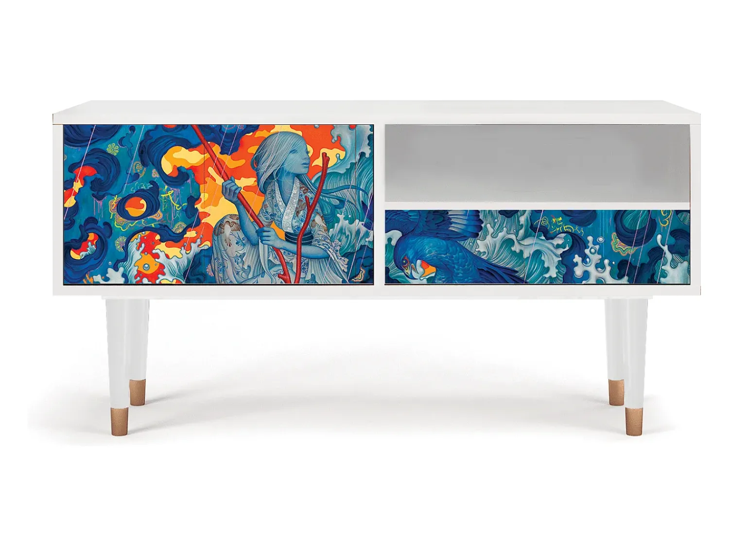 Mueble de TV - 115х59х48 cm - T3 - The Girl - James Jean, Branco^ Móvel De Tv