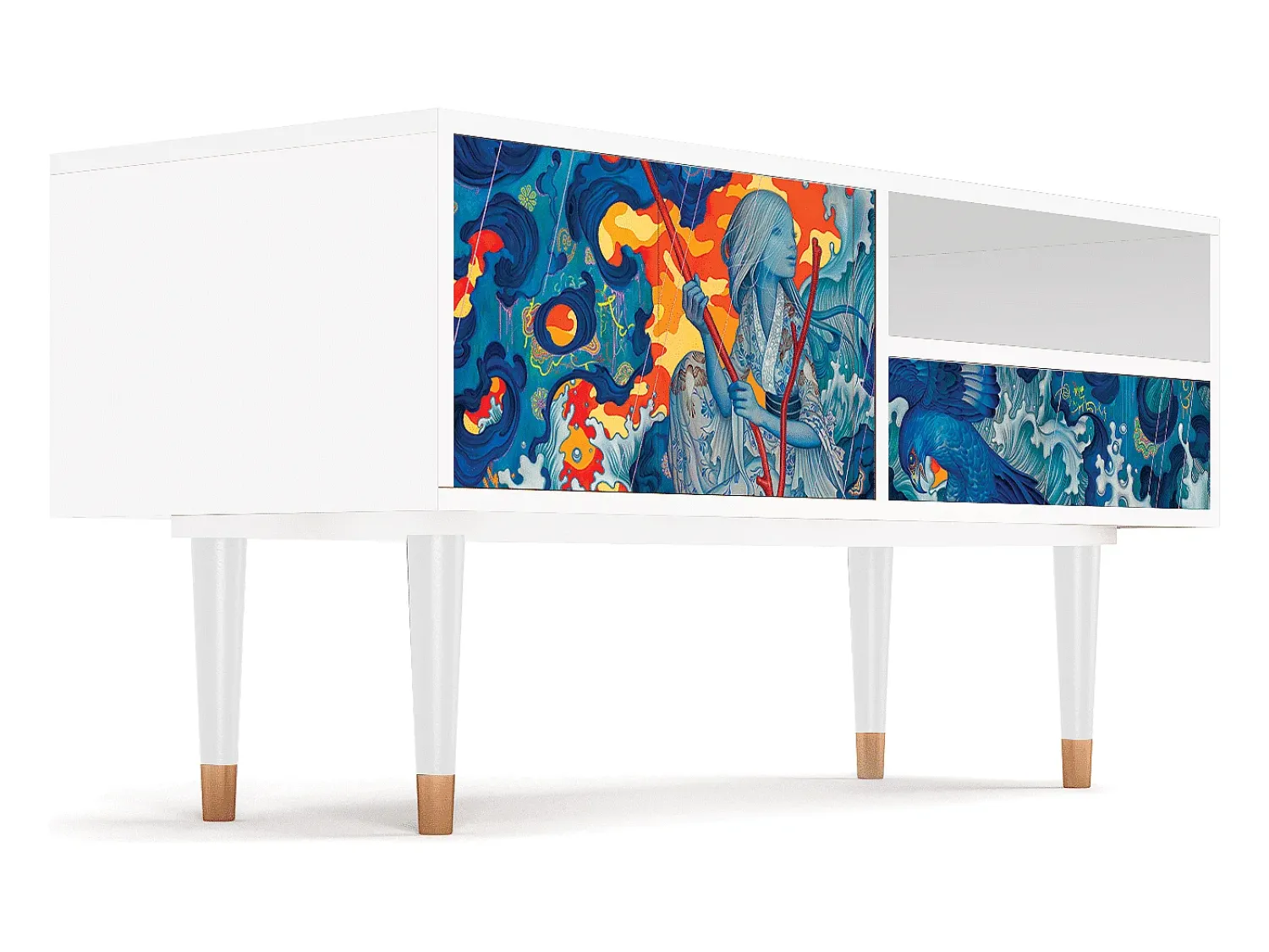 Mueble de TV - 115х59х48 cm - T3 - The Girl - James Jean, Branco^ Móvel De Tv