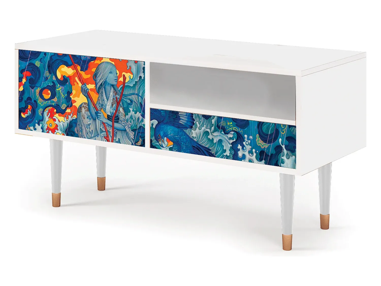 Mueble de TV - 115х59х48 cm - T3 - The Girl - James Jean, Branco^ Móvel De Tv