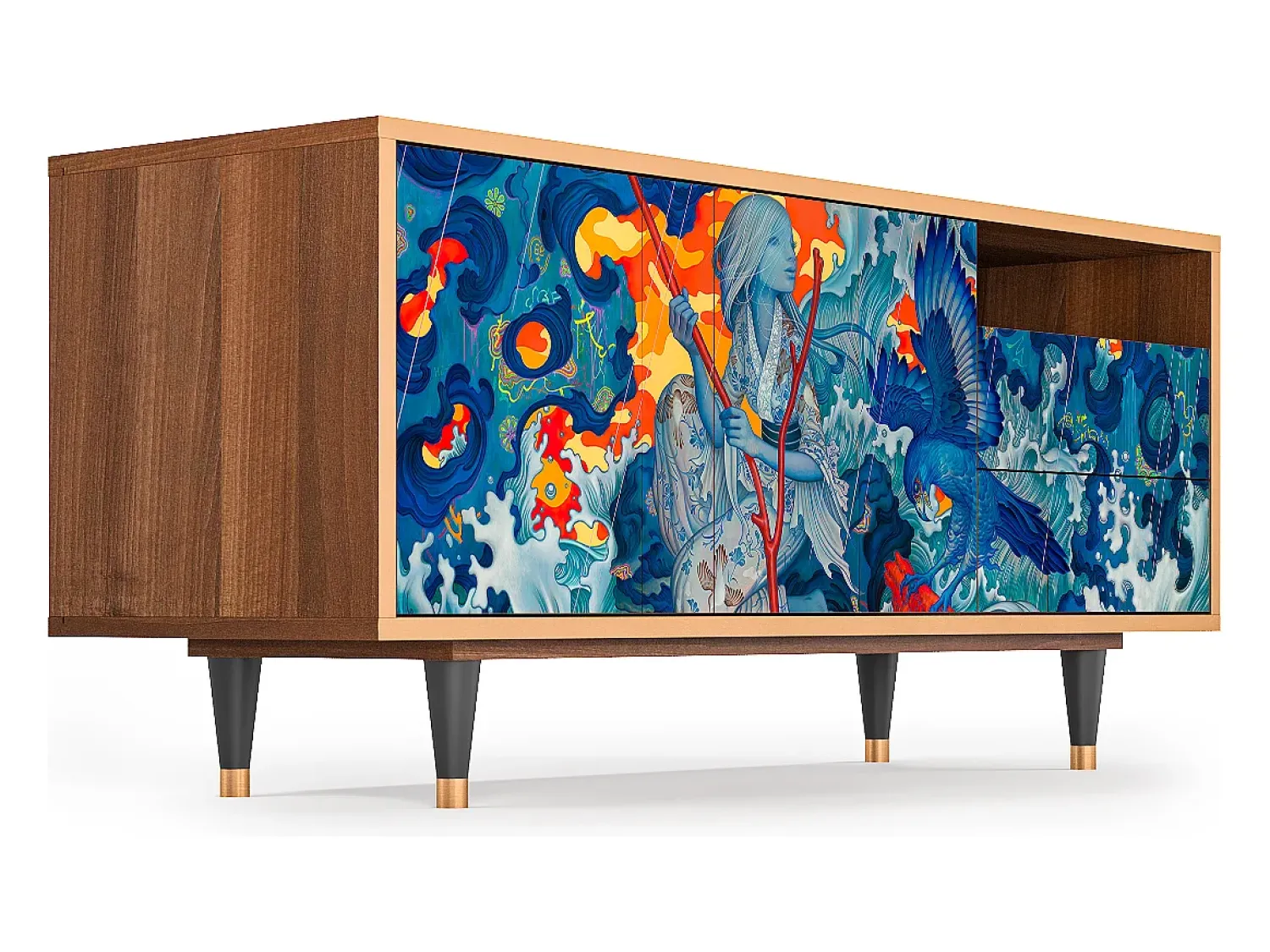 Móvel De Tv| Mueble de TV - 125х56х41 cm - T7 - The Girl - James Jean, Nogueira Castanho