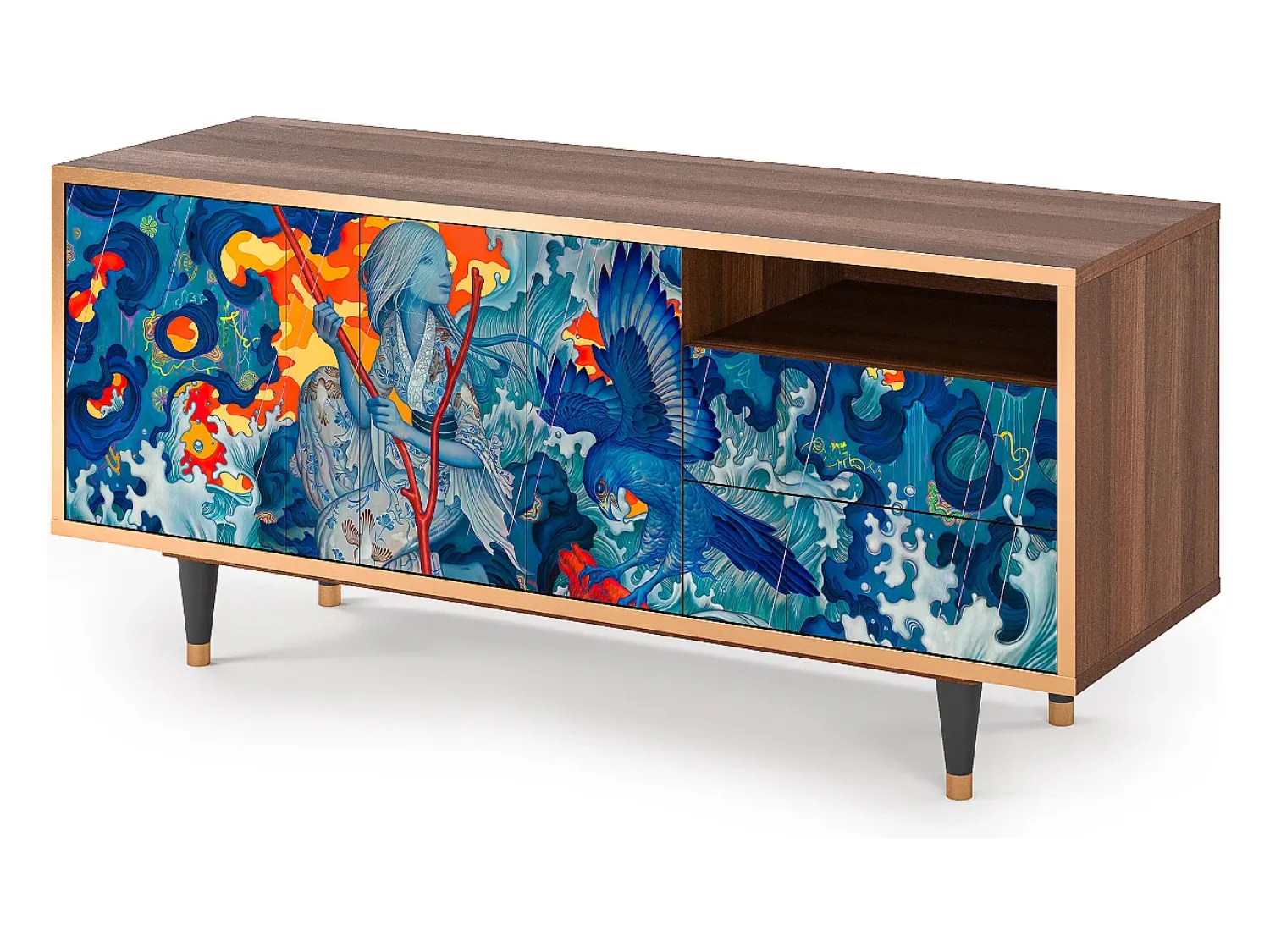 Móvel De Tv| Mueble de TV - 125х56х41 cm - T7 - The Girl - James Jean, Nogueira Castanho
