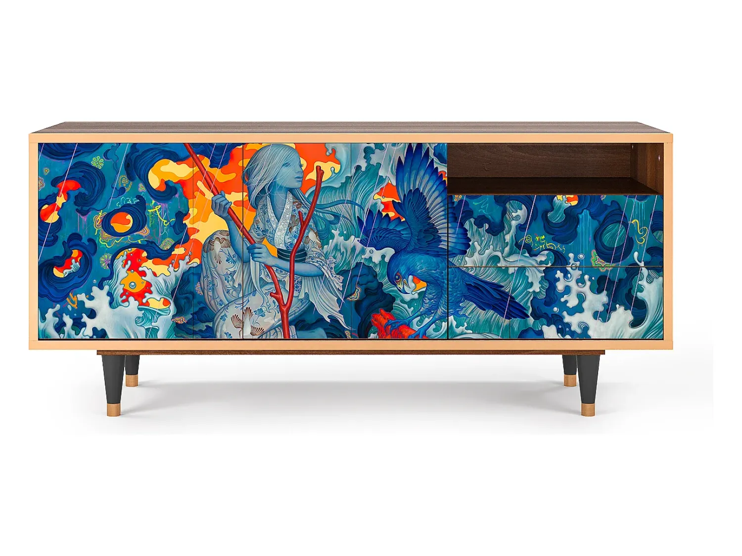 Móvel De Tv| Mueble de TV - 125х56х41 cm - T7 - The Girl - James Jean, Nogueira Castanho