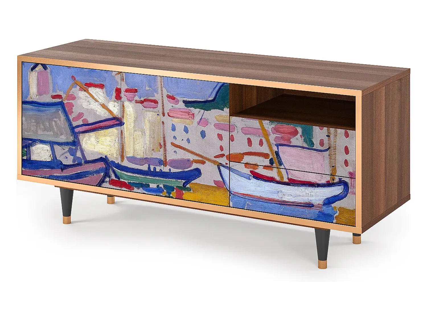 Móvel De Tv* Mueble de TV - 125х56х41 cm - T7 - The Port of Collioure , Nogueira Castanho