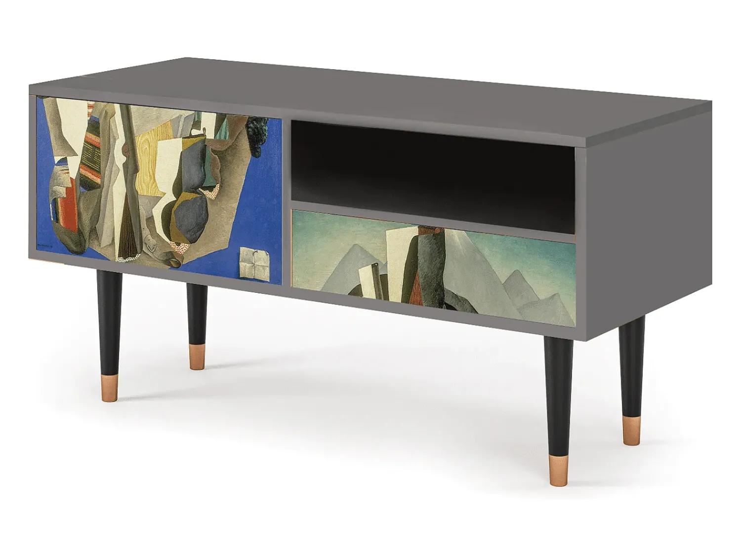 Hot Mueble de TV - 115х59х48 cm - T3 - The Cubist Paintings , Cinza Cinzento