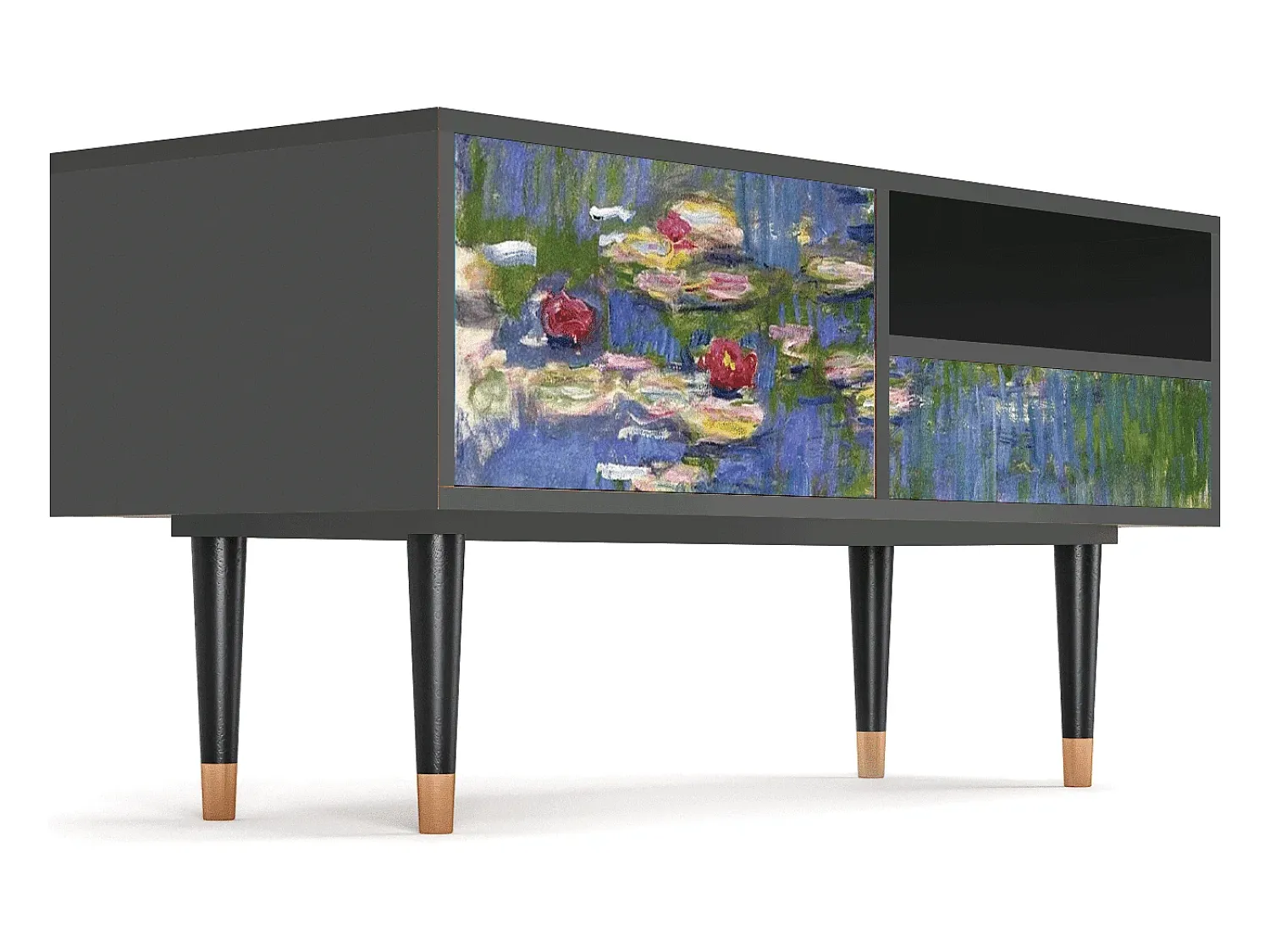Móvel De Tv| Mueble de TV - 115х59х48 cm - T3 - The water lily pond , Antracite Cinza antracite