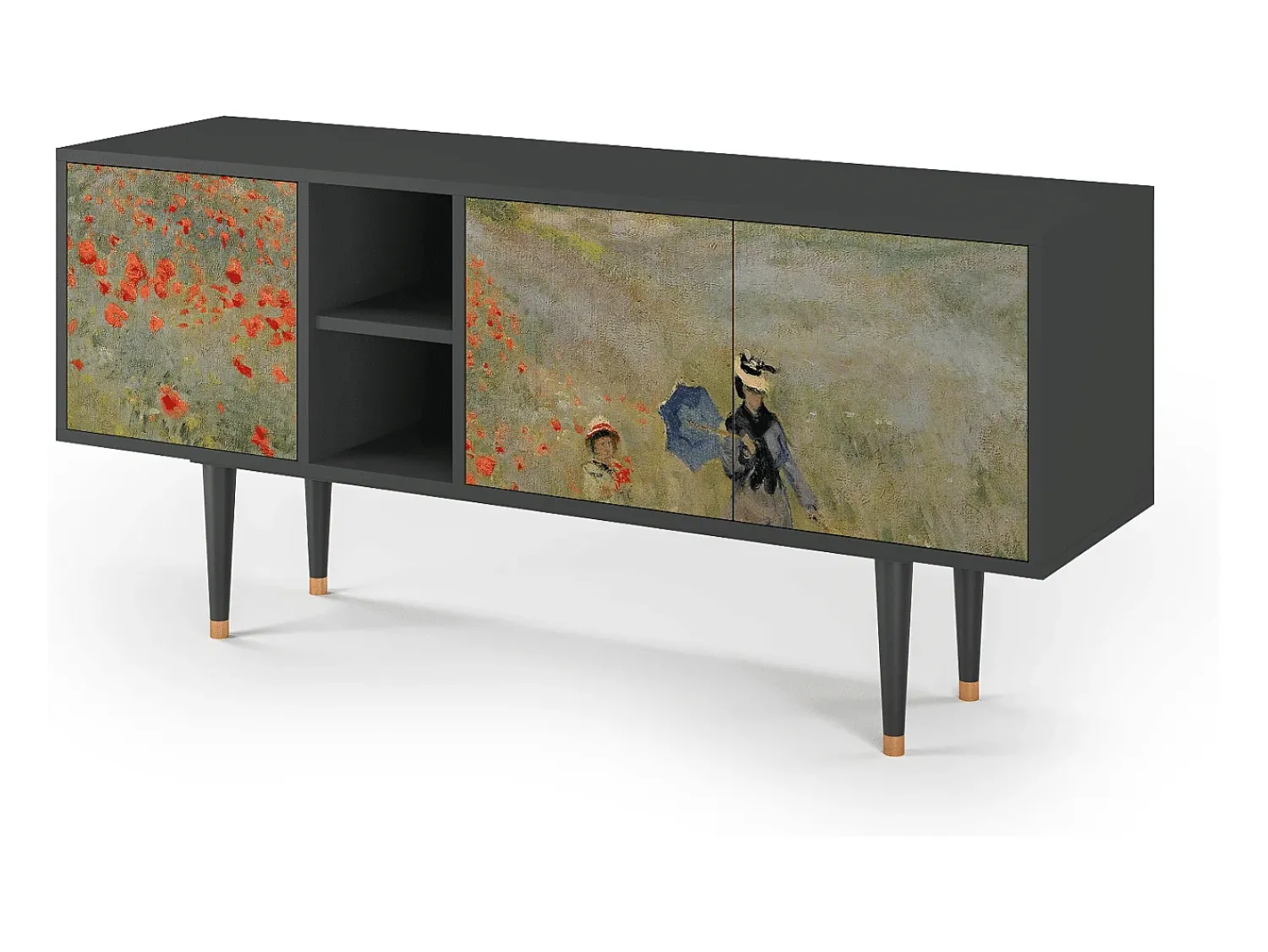 Discount Mueble de TV - 150х69х41 cm - T5 - The Poppy Field , Antracite Cinza antracite