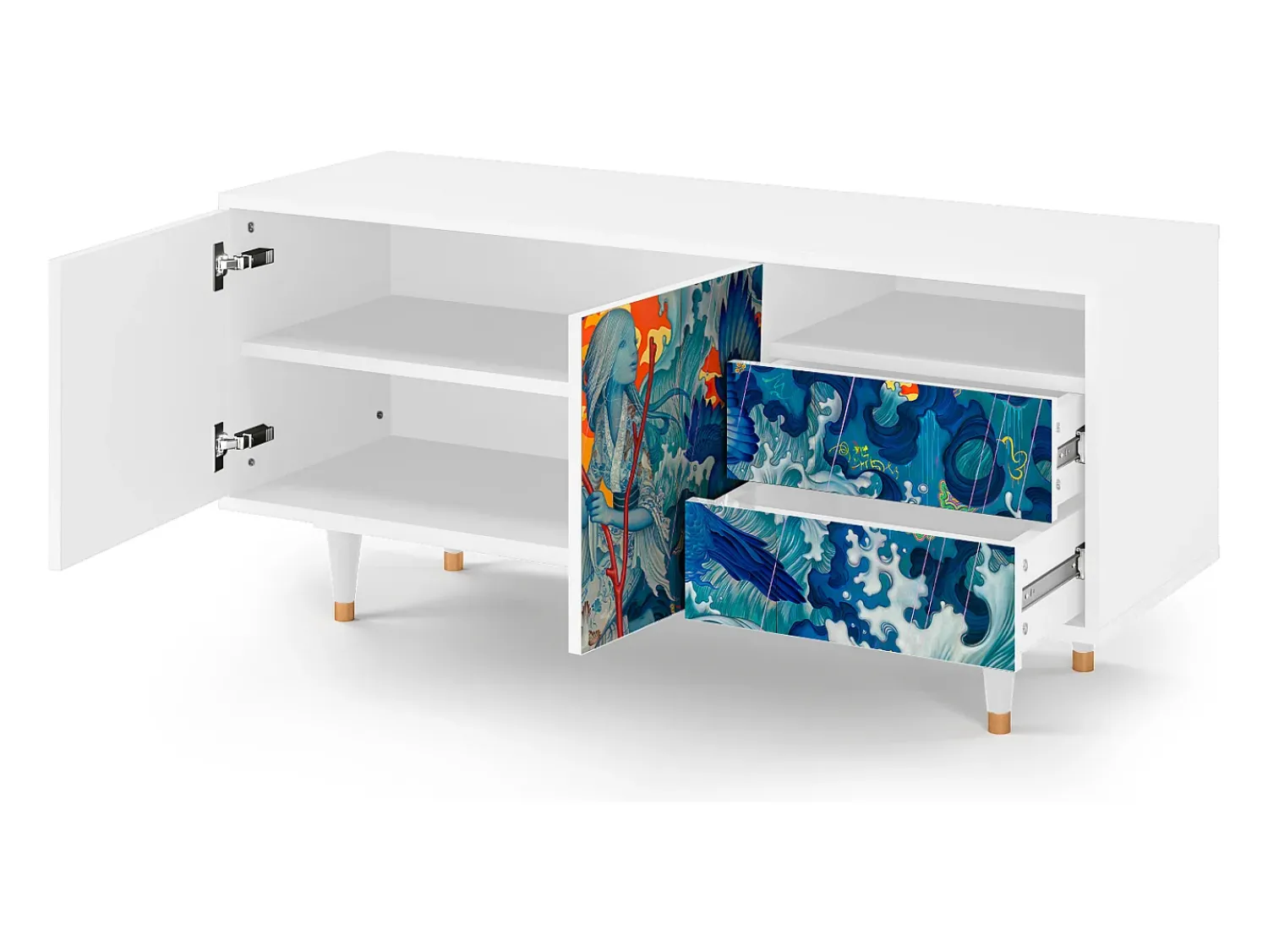 Móvel De Tv| Mueble de TV - 125х56х41 cm - T7 - The Girl - James Jean, Branco Bege