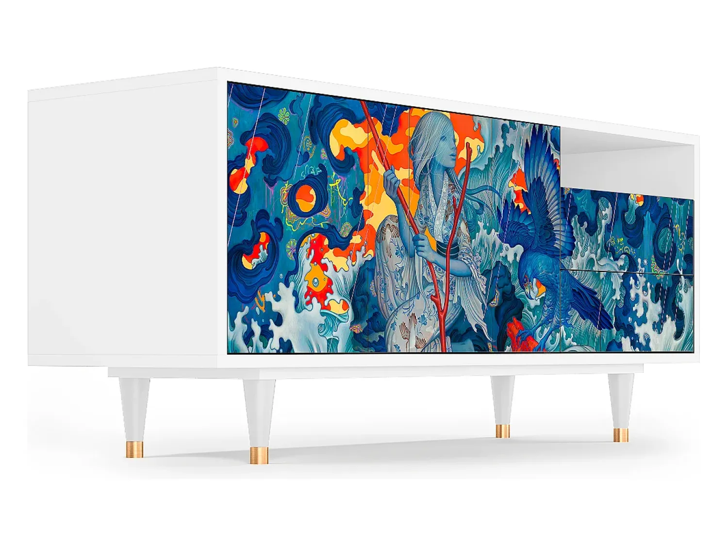 Móvel De Tv| Mueble de TV - 125х56х41 cm - T7 - The Girl - James Jean, Branco Bege