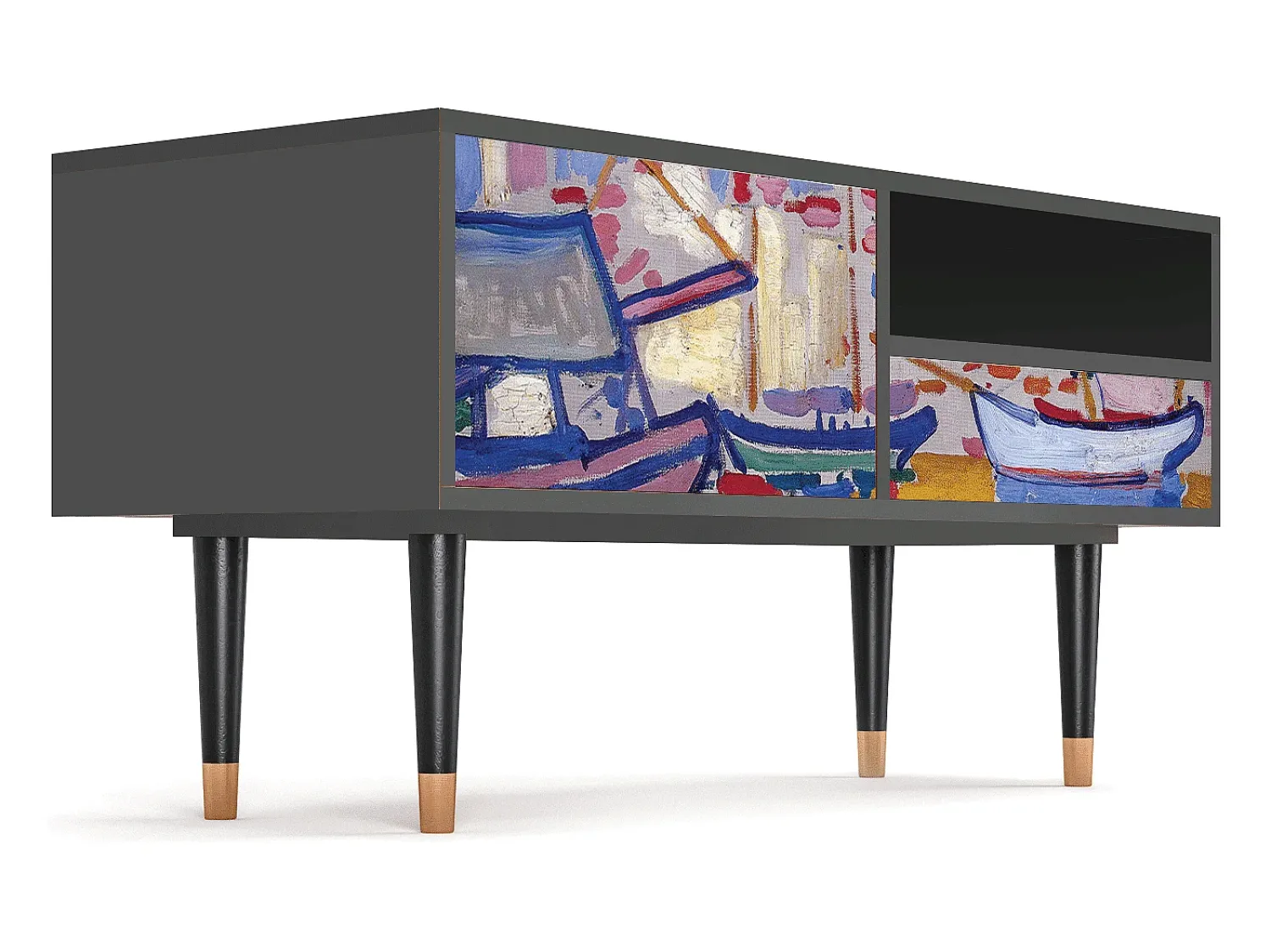 Móvel De Tv* Mueble de TV - 115х59х48 cm - T3 - The Port of Collioure , Antracite Cinza antracite