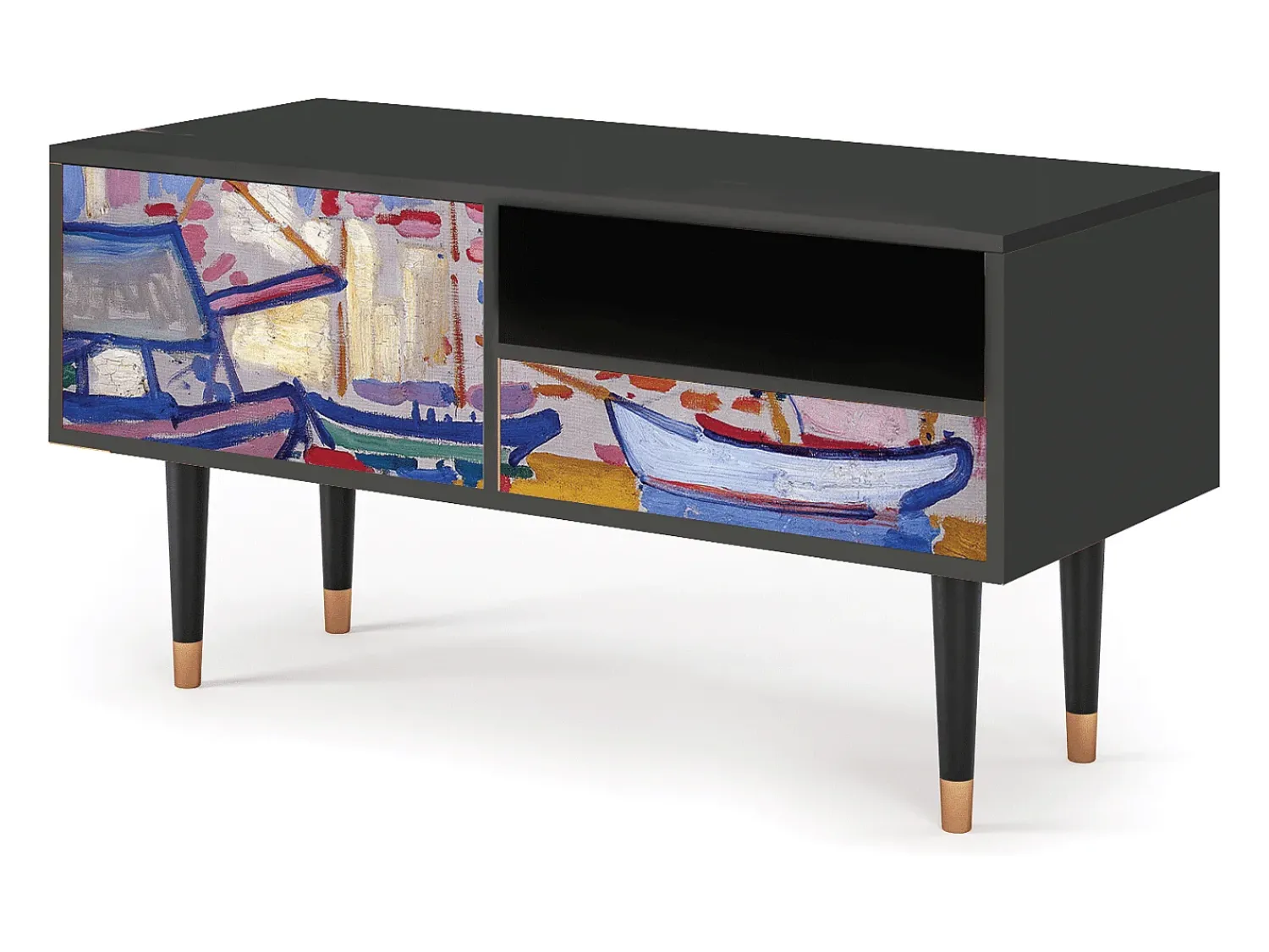 Móvel De Tv* Mueble de TV - 115х59х48 cm - T3 - The Port of Collioure , Antracite Cinza antracite