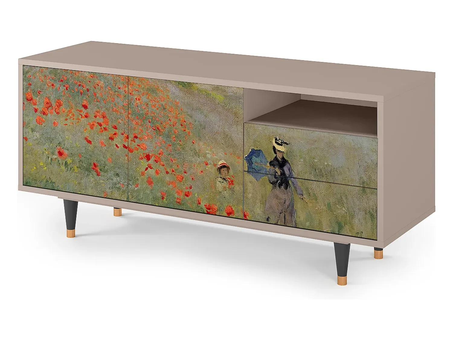 Discount Mueble de TV - 125х56х41 cm - T7 - The Poppy Field , Latte Bege