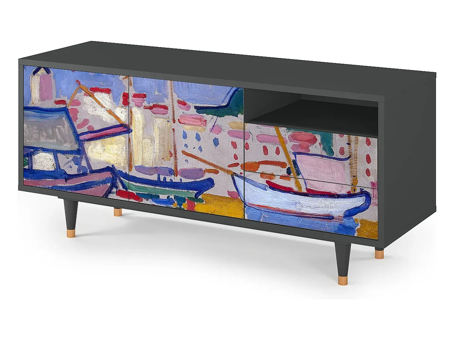 Mueble de TV - 125х56х41 cm - T7 - The Port of Collioure , Antracite^ Móvel De Tv