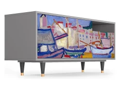 Sale Mueble de TV - 125х56х41 cm - T7 - The Port of Collioure , Cinza Cinzento