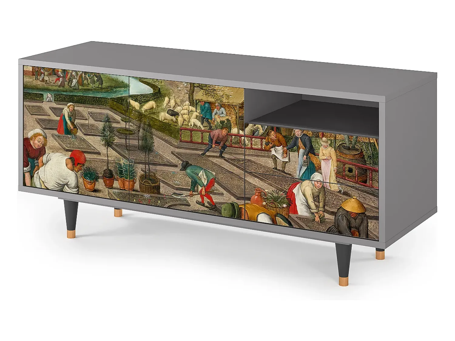 Clearance Mueble de TV - 125х56х41 cm - T7 - The Younger - Spring, Cinza Cinzento
