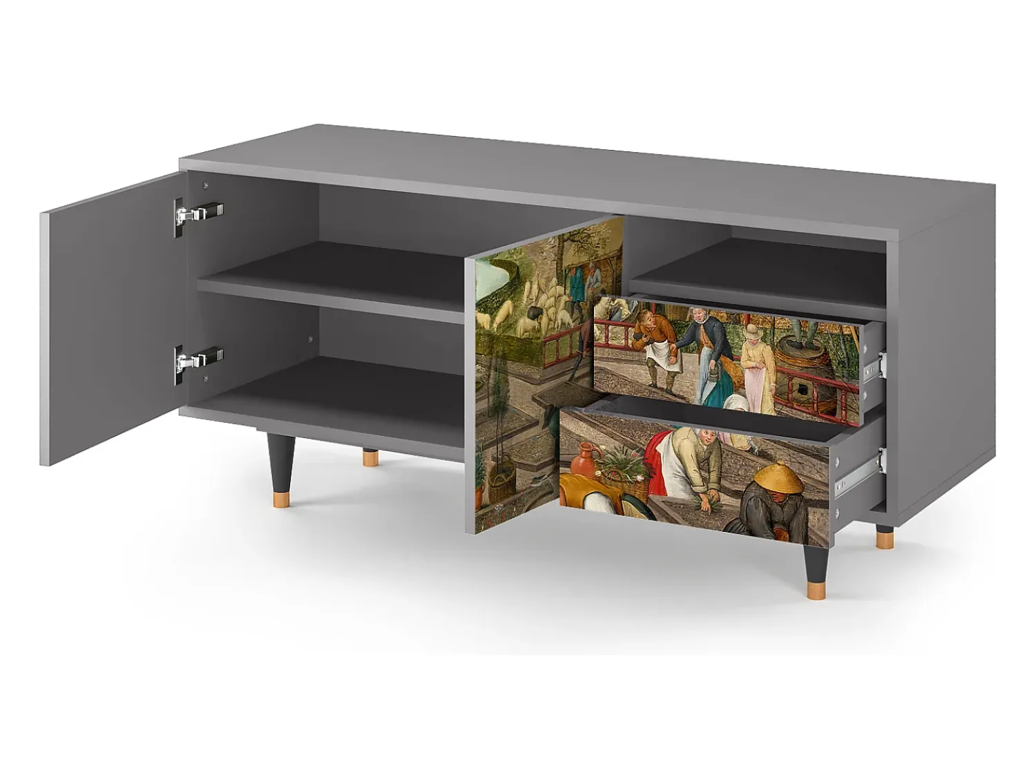 Clearance Mueble de TV - 125х56х41 cm - T7 - The Younger - Spring, Cinza Cinzento
