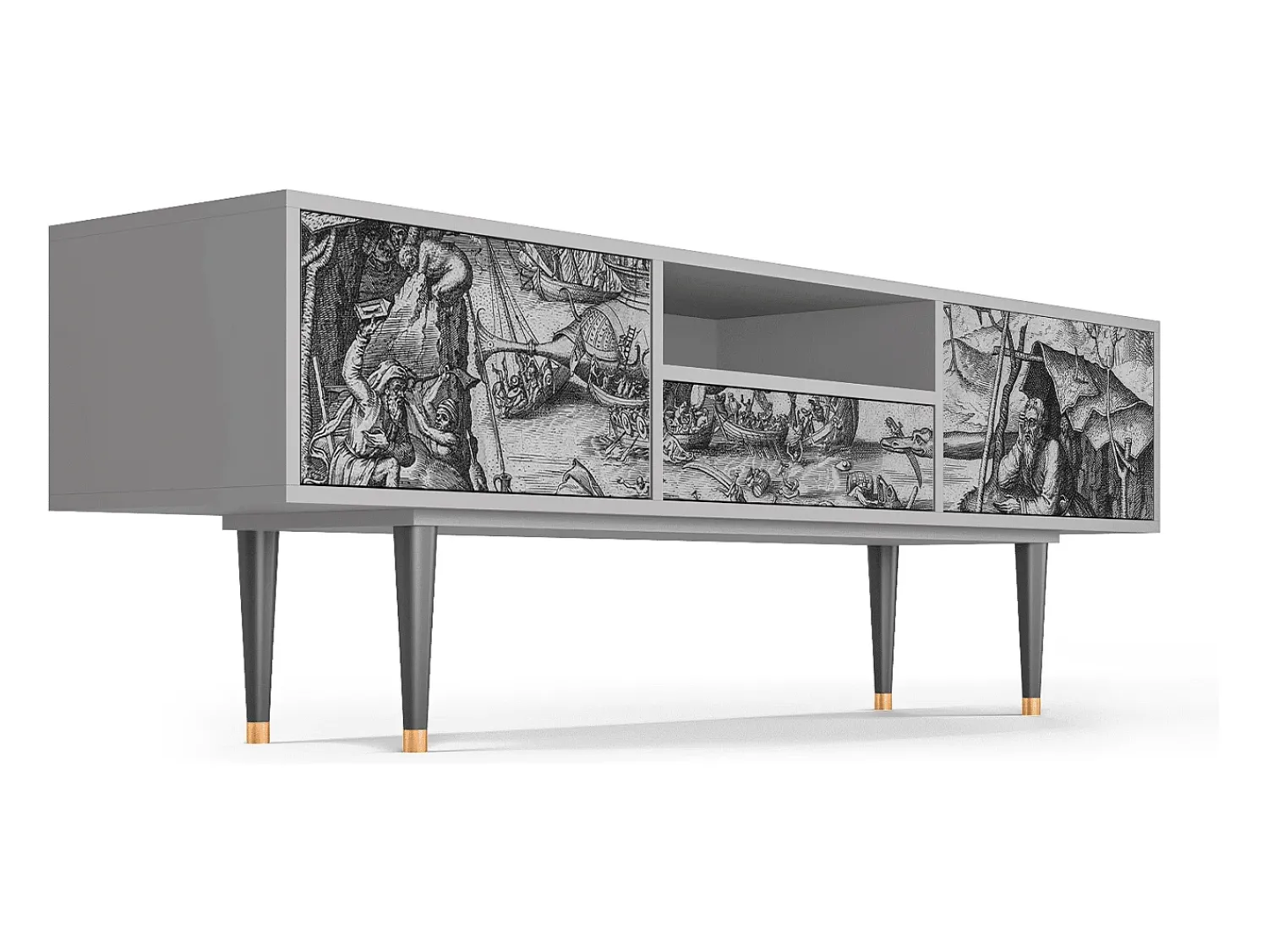 Móvel De Tv* Mueble de TV - 170х59х41 cm - T6 - The Temptation, Cinza Cinzento