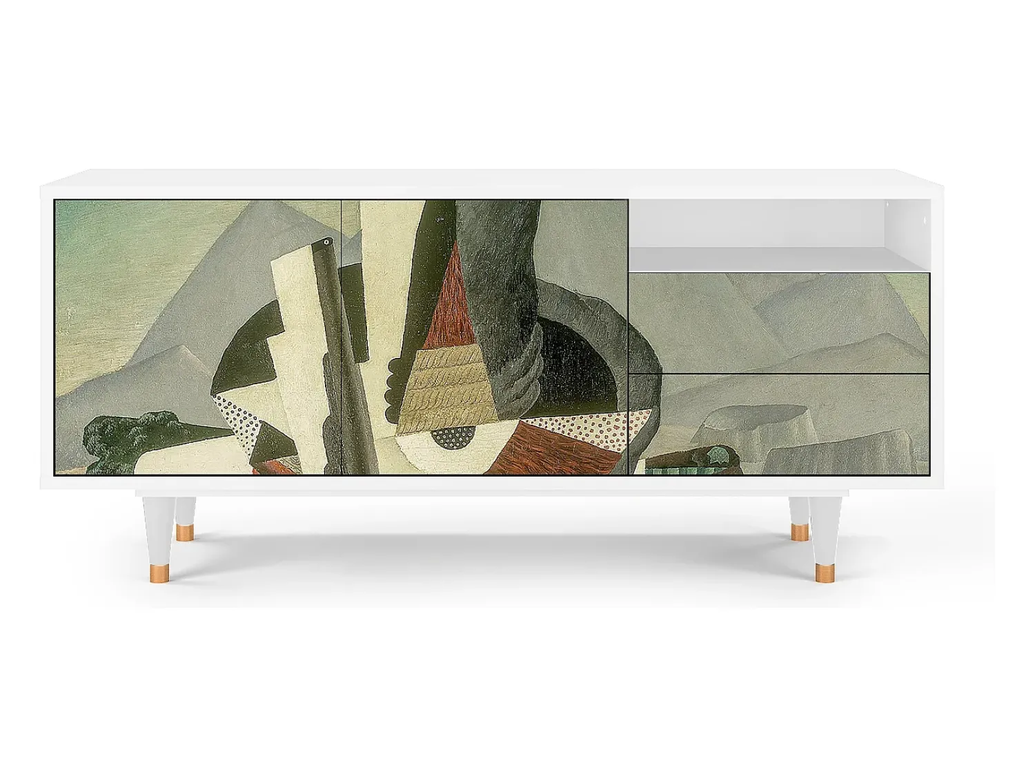 Móvel De Tv* Mueble de TV - 125х56х41 cm - T7 - The Cubist Paintings , Branco Bege
