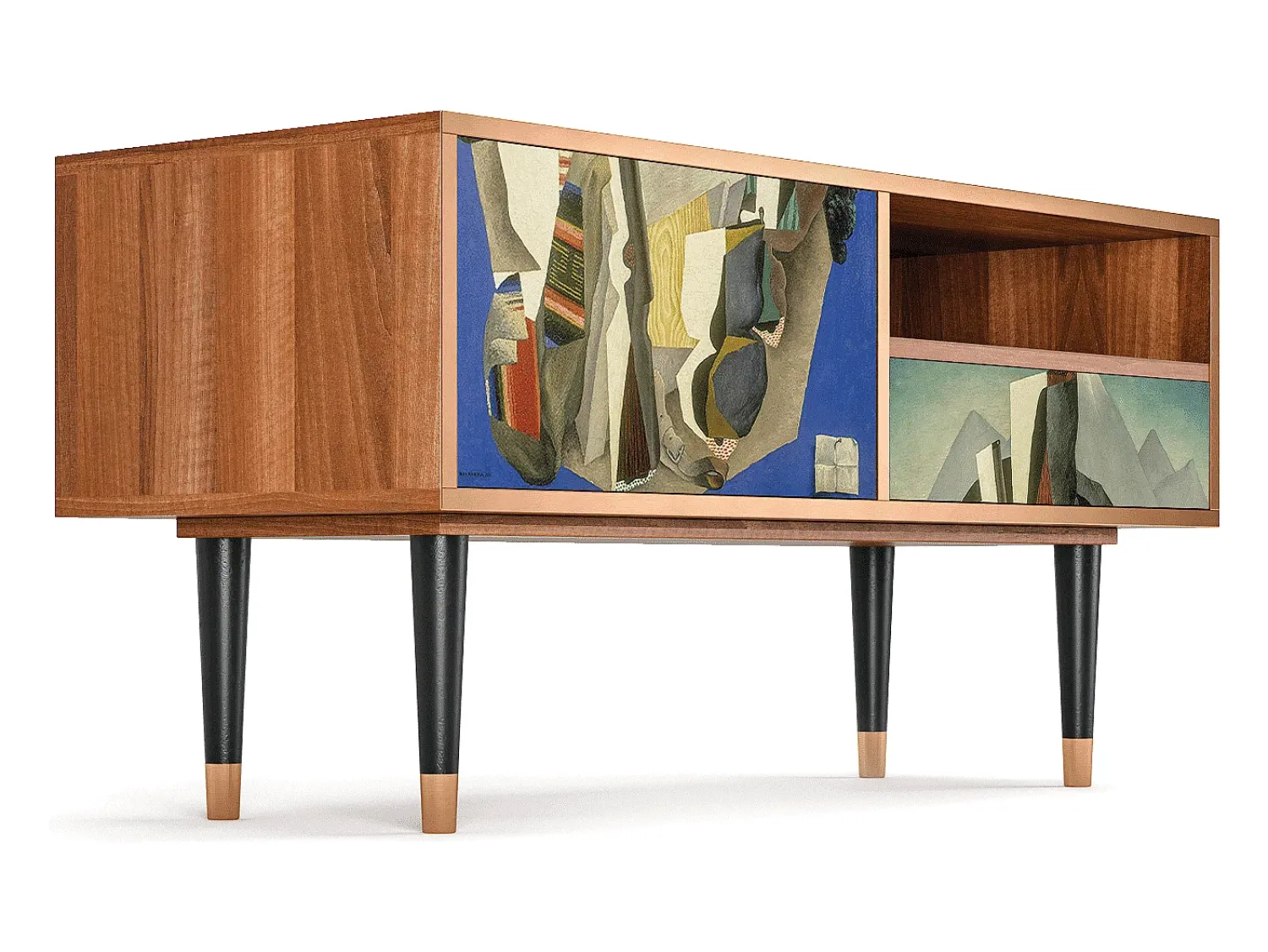 Móvel De Tv* Mueble de TV - 115х59х48 cm - T3 - The Cubist Paintings , Nogueira Castanho