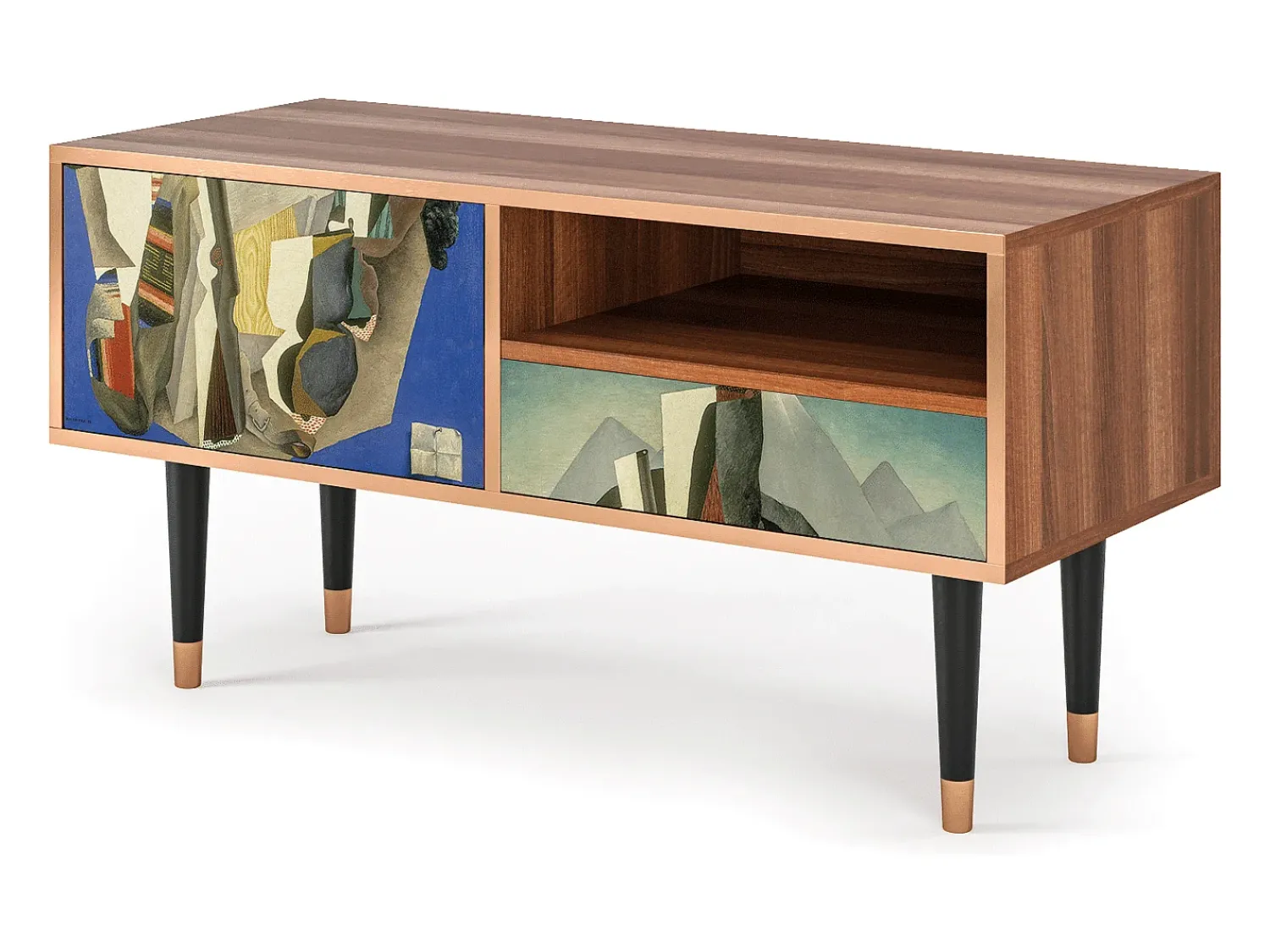 Móvel De Tv* Mueble de TV - 115х59х48 cm - T3 - The Cubist Paintings , Nogueira Castanho