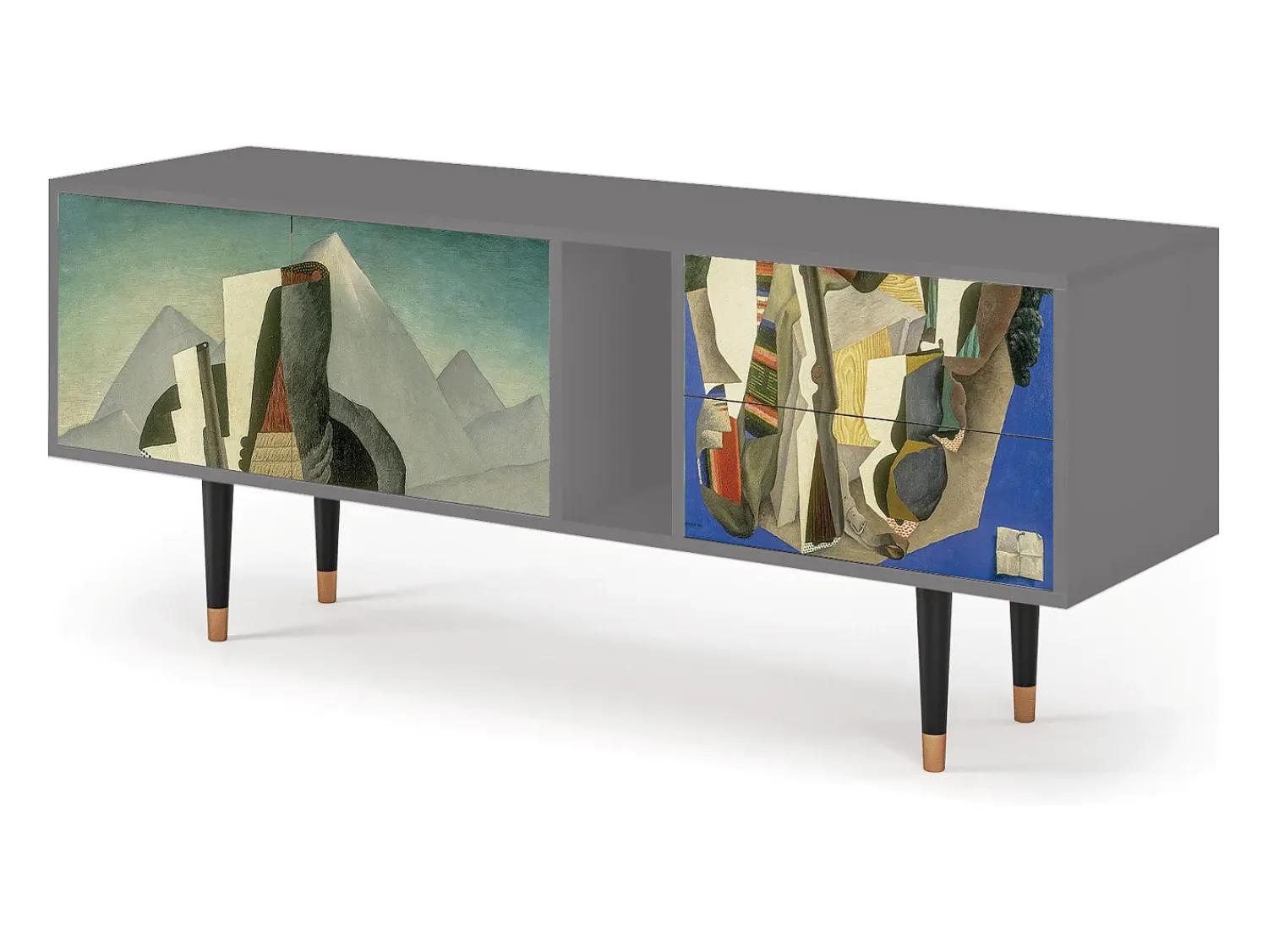 Móvel De Tv* Mueble de TV - 170х69х48 cm - T1 - The Cubist Paintings , Cinza Cinzento