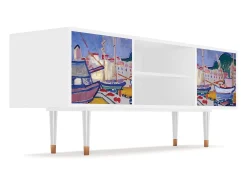 New Mueble de TV - 170х69х48 cm - T2 - The Port of Collioure , Branco Bege
