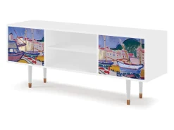 New Mueble de TV - 170х69х48 cm - T2 - The Port of Collioure , Branco Bege