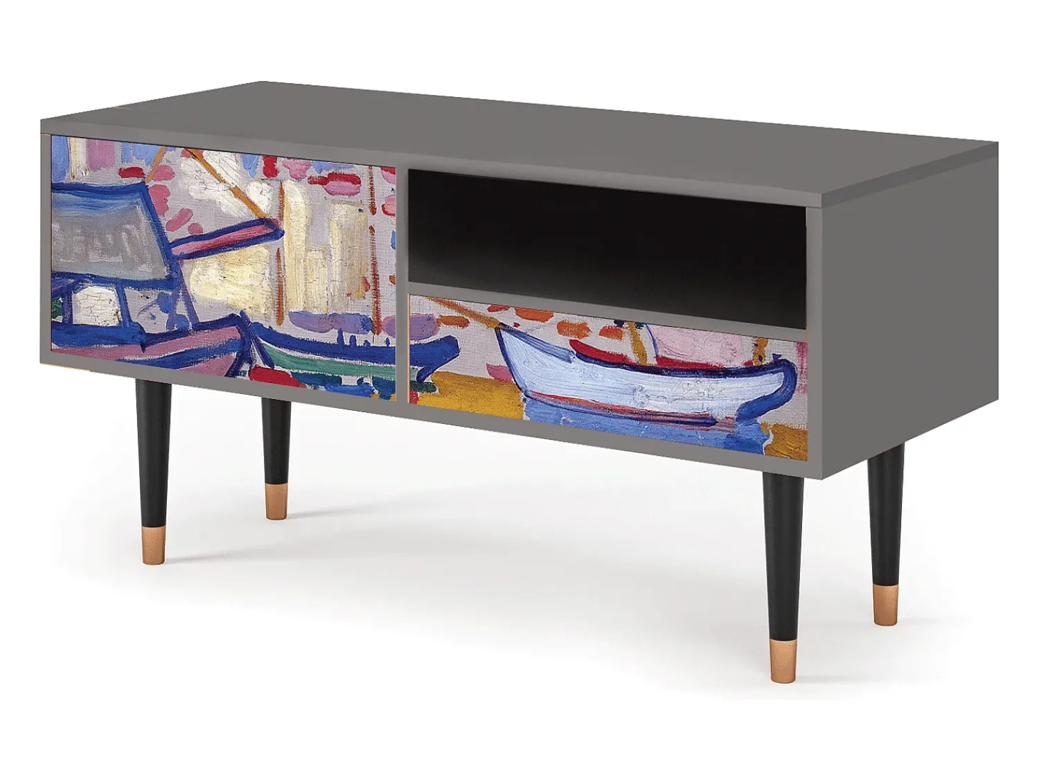 Móvel De Tv* Mueble de TV - 115х59х48 cm - T3 - The Port of Collioure , Cinza Cinzento