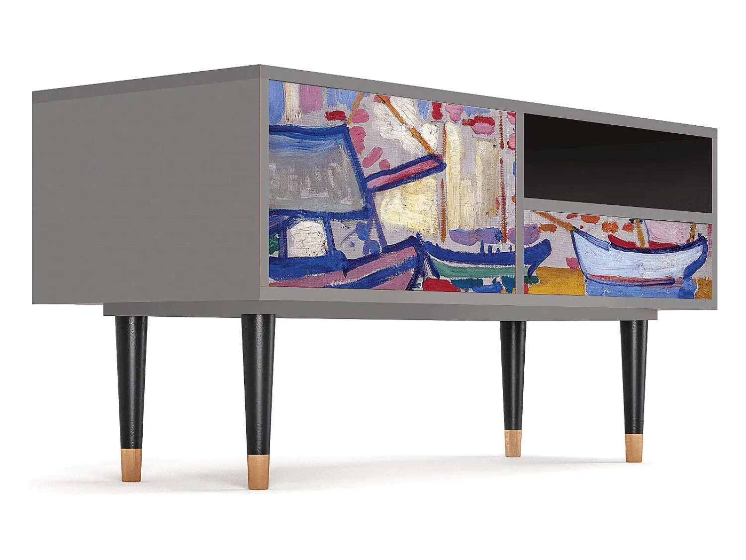 Móvel De Tv* Mueble de TV - 115х59х48 cm - T3 - The Port of Collioure , Cinza Cinzento