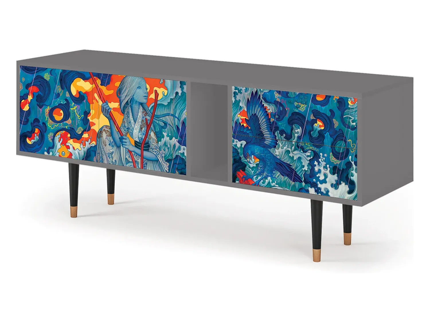 Móvel De Tv* Mueble de TV - 170х69х48 cm - T1 - The Girl - James Jean, Cinza Cinzento