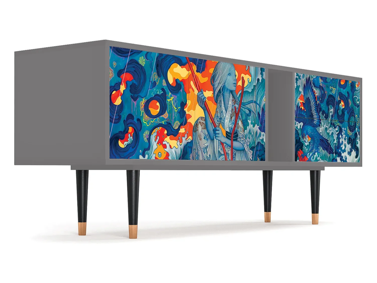 Móvel De Tv* Mueble de TV - 170х69х48 cm - T1 - The Girl - James Jean, Cinza Cinzento