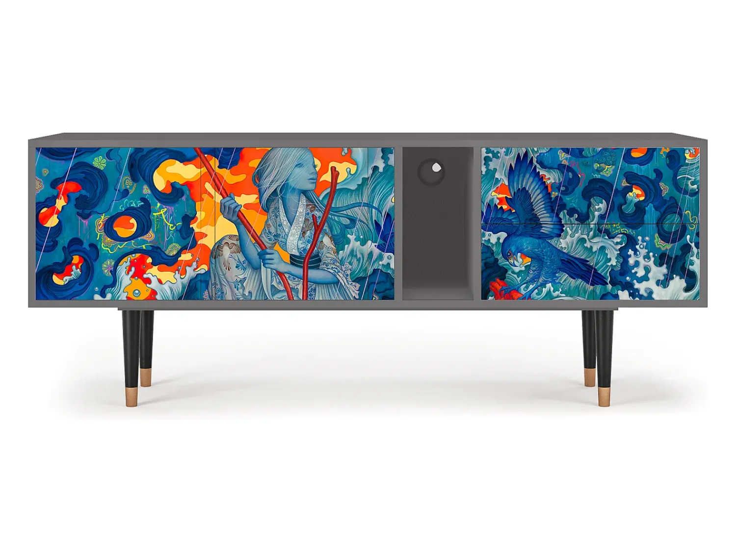 Móvel De Tv* Mueble de TV - 170х69х48 cm - T1 - The Girl - James Jean, Cinza Cinzento