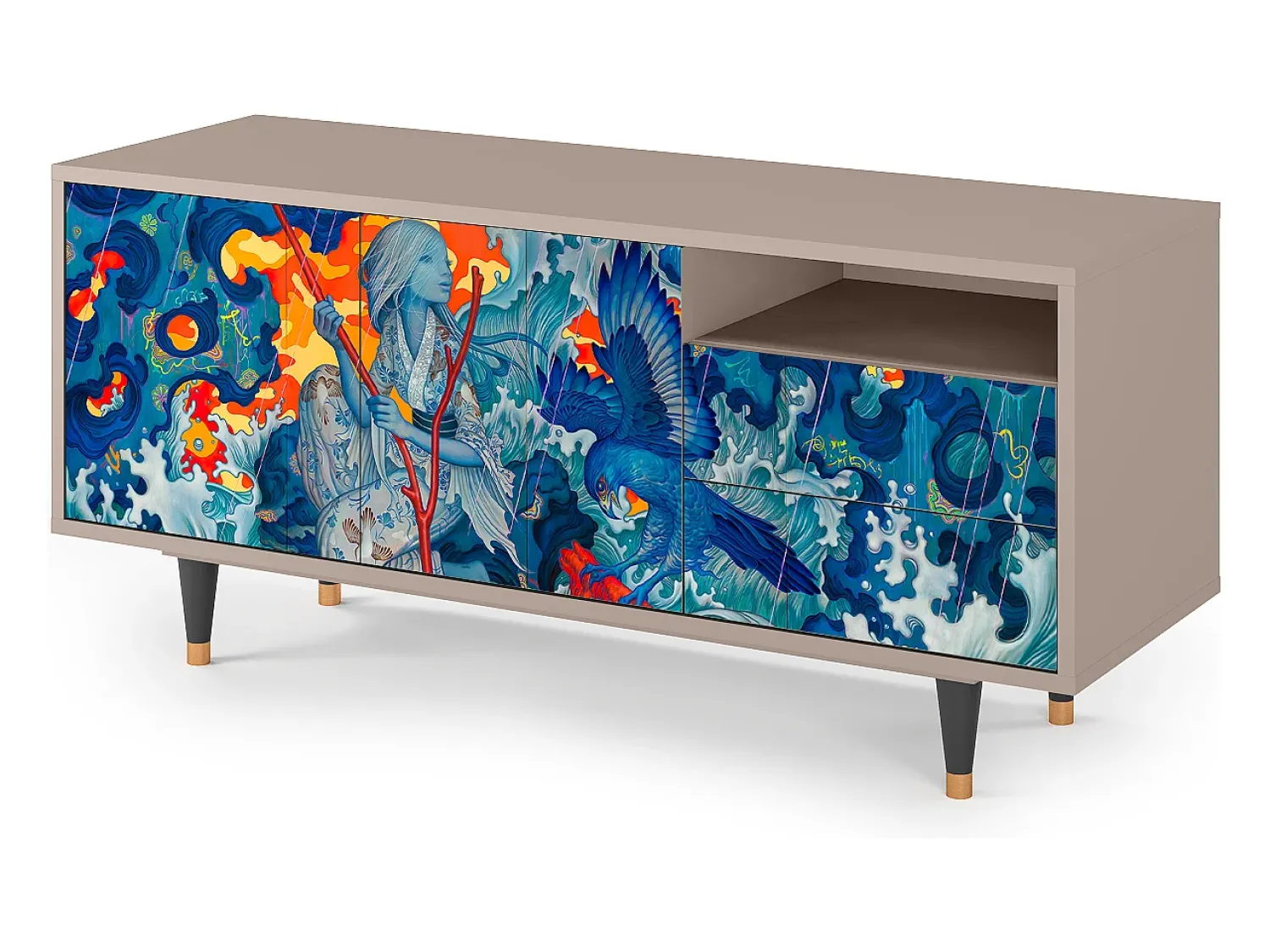 Móvel De Tv| Mueble de TV - 125х56х41 cm - T7 - The Girl - James Jean, Latte Bege