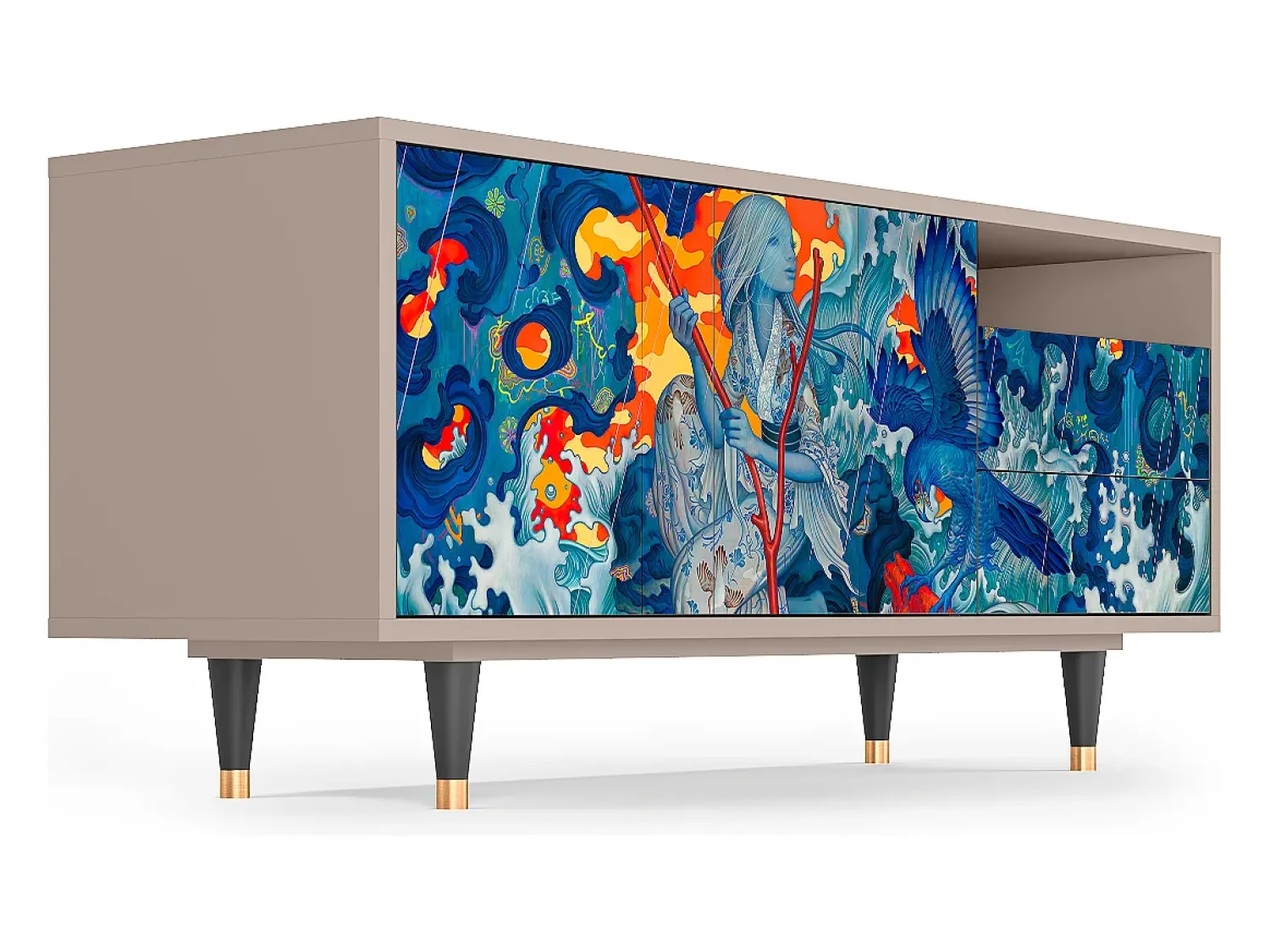 Móvel De Tv| Mueble de TV - 125х56х41 cm - T7 - The Girl - James Jean, Latte Bege