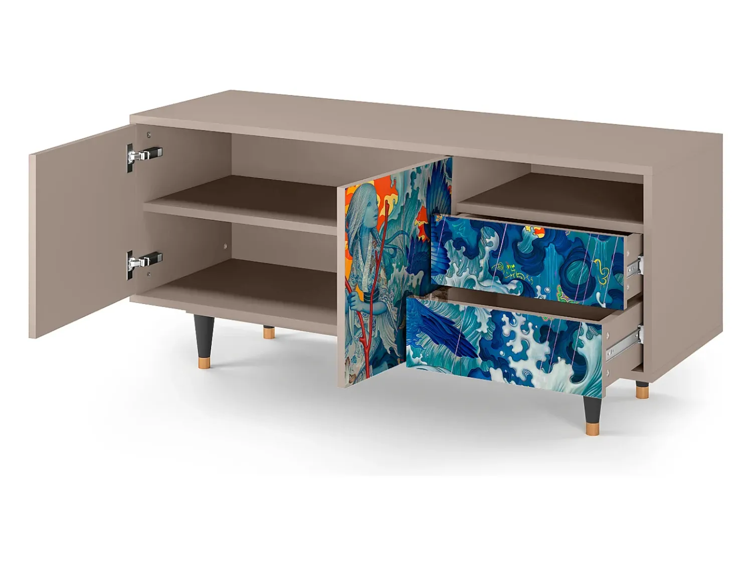 Móvel De Tv| Mueble de TV - 125х56х41 cm - T7 - The Girl - James Jean, Latte Bege
