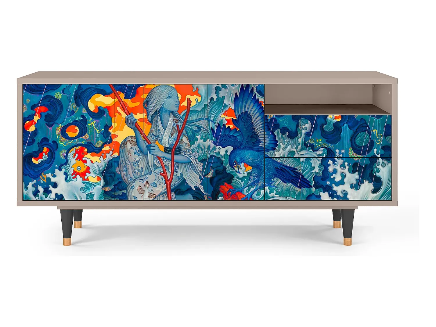 Móvel De Tv| Mueble de TV - 125х56х41 cm - T7 - The Girl - James Jean, Latte Bege