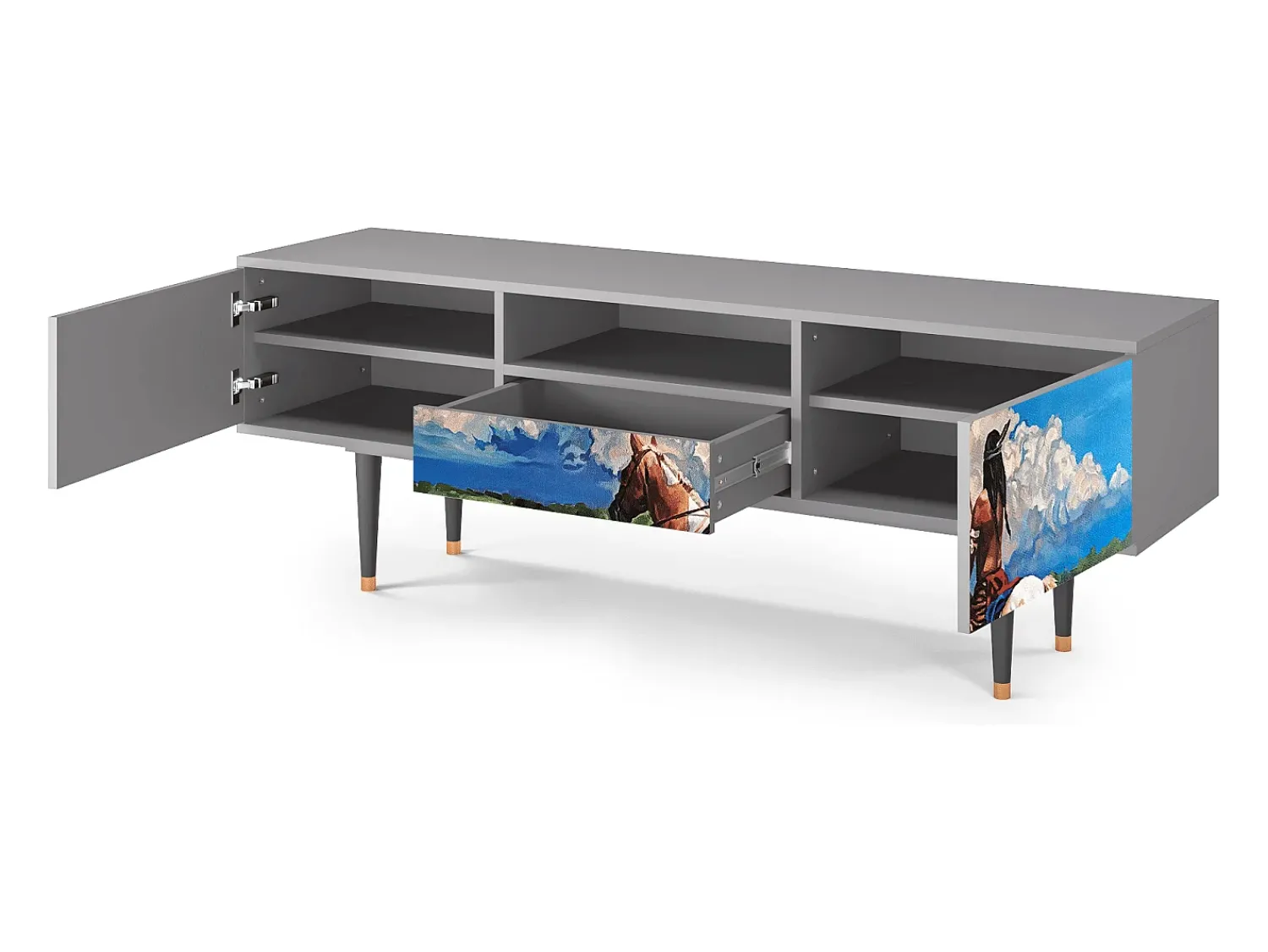 Móvel De Tv* Mueble de TV - 170х59х41 cm - T6 - Thunderheads by Dean, Cinza Cinzento